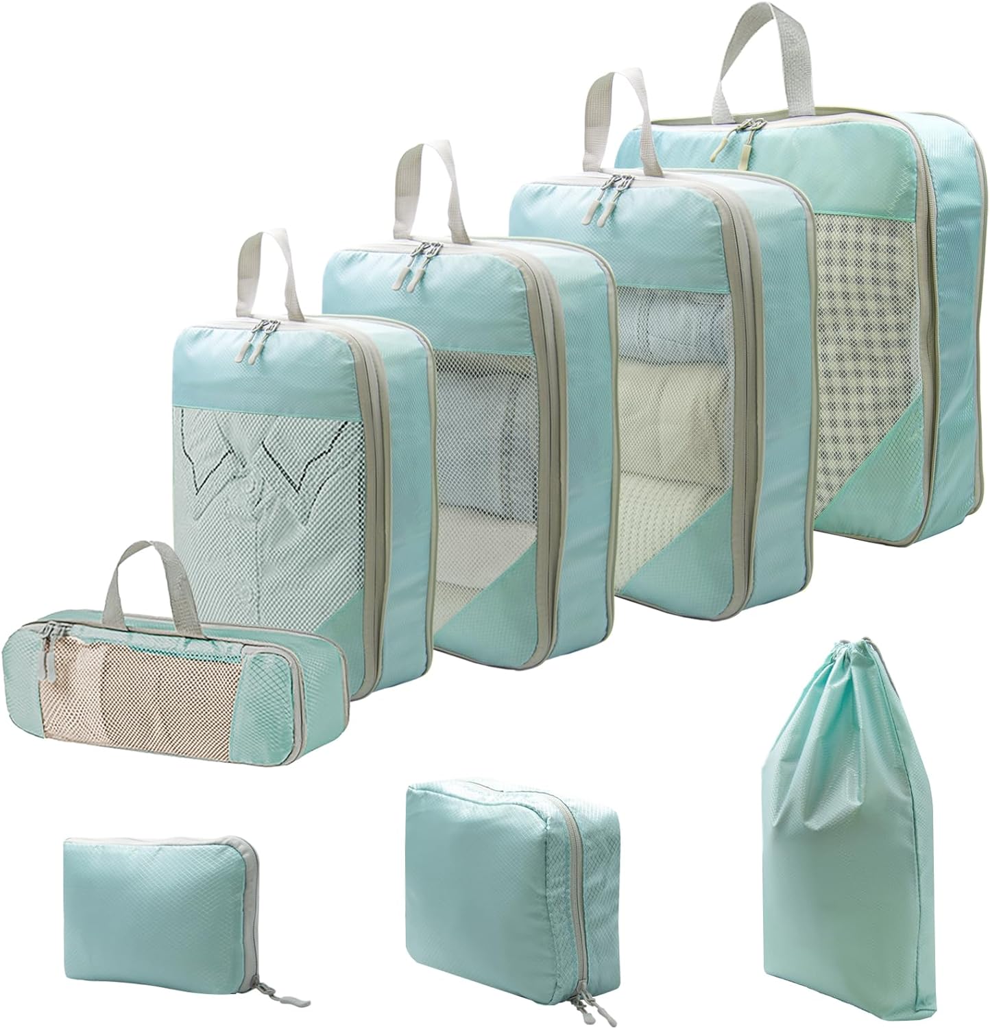 8 Pack Compression Packing Cubes for Travel, Lightweight Multi-size Compression Cubes, Travel Suitcase Luggage Organiser Bags for Clothes Shoe Toiletry Laundry Packing Organiser (Blue)