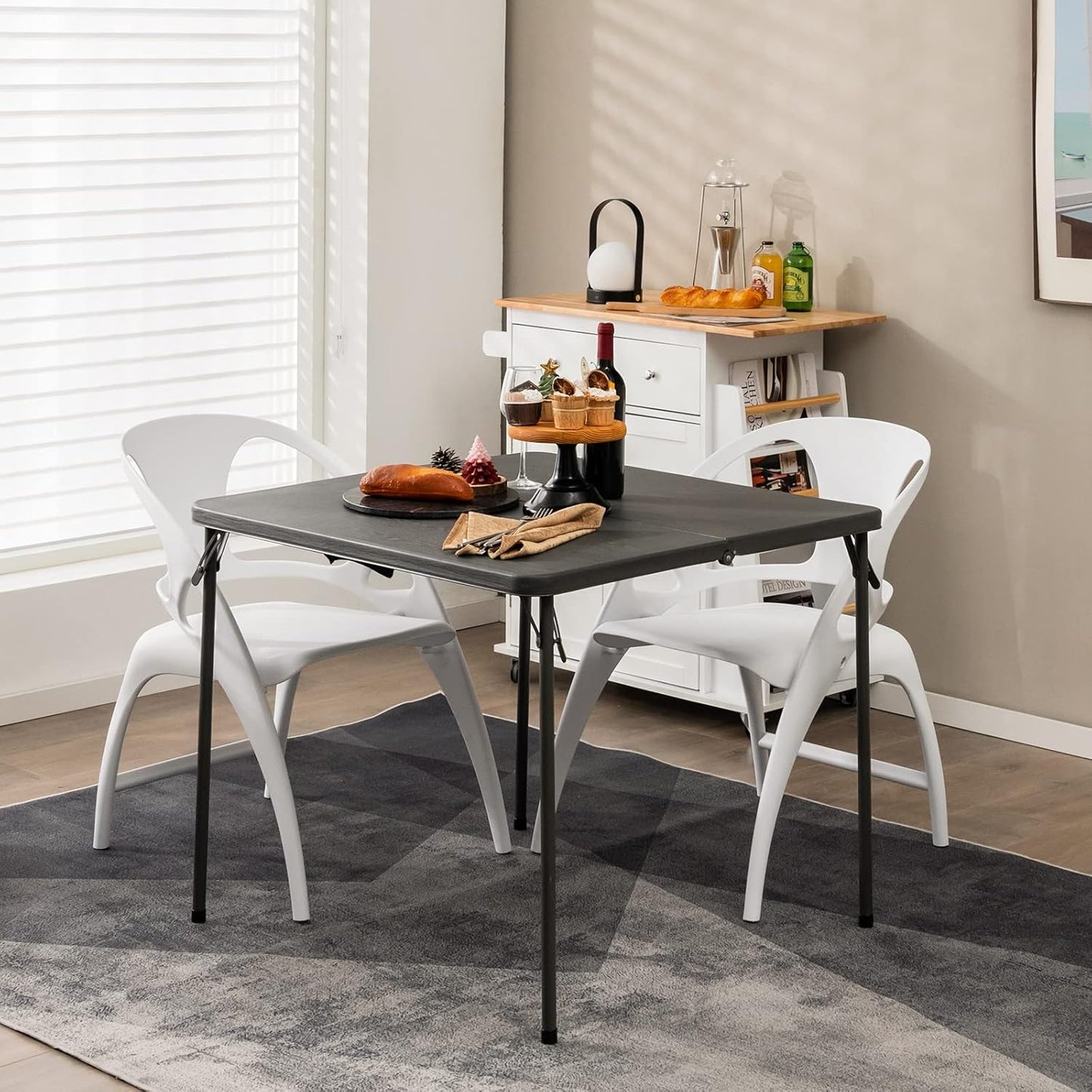 Costway Folding Camping Table, Portable Picnic Camp Table with Handle, Outdoor Lightweight Dining Table with All-Weather HDPE Tabletop and Rustproof Steel Frame (Gray)