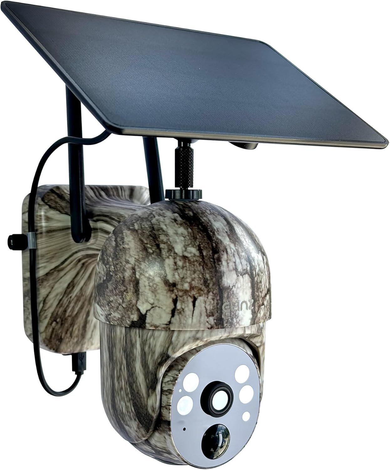 Elinz Camouflage Security Camera 4G Cellular PTZ Solar Powered Outdoor 3MP 2K HD Resolution 360Â° IP65 Colour Night Video, 2-Way Talk, PIR, Siren, for Trail Wildlife Surveillance CCTV
