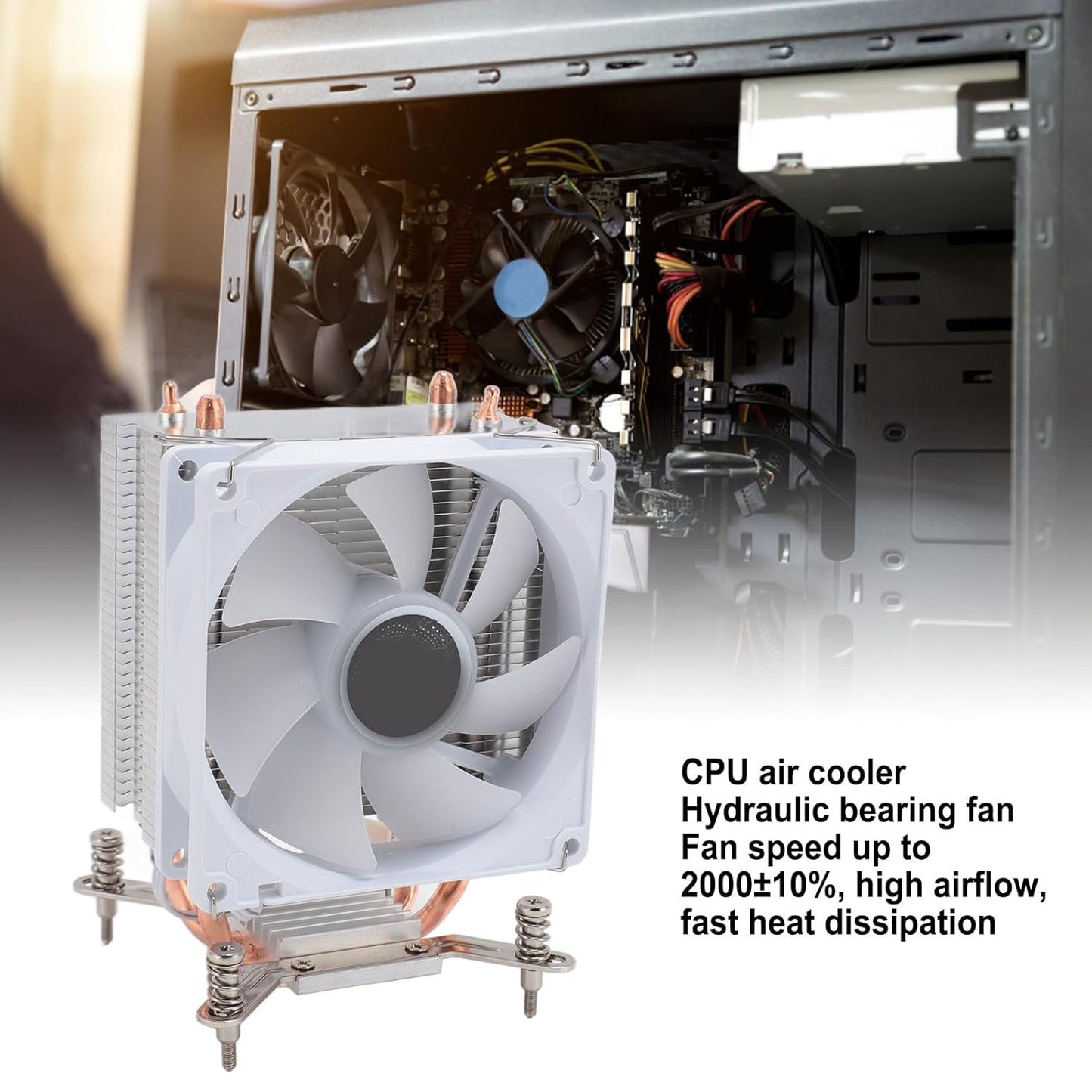 SPYMINNPOO CPU Cooler, Single Fan 90mm 2 Heat Pipes 3 Wire Computer CPU Cooling Fans Hydraulic for 775 1150 1151