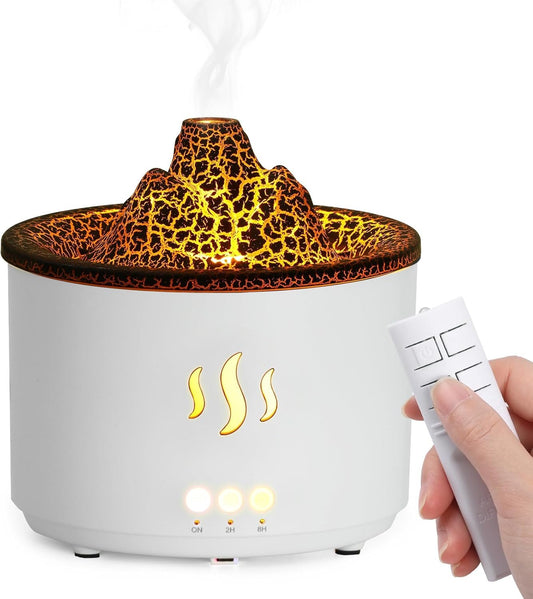 Simpeak Essential Oil Diffuser, 400ml Volcano Shape Ultrasonic Diffusers for Essential Oils, Cool Mist Humidifier with Remote Control, Aromatherapy Diffuser with Auto Shut-Off Function, White