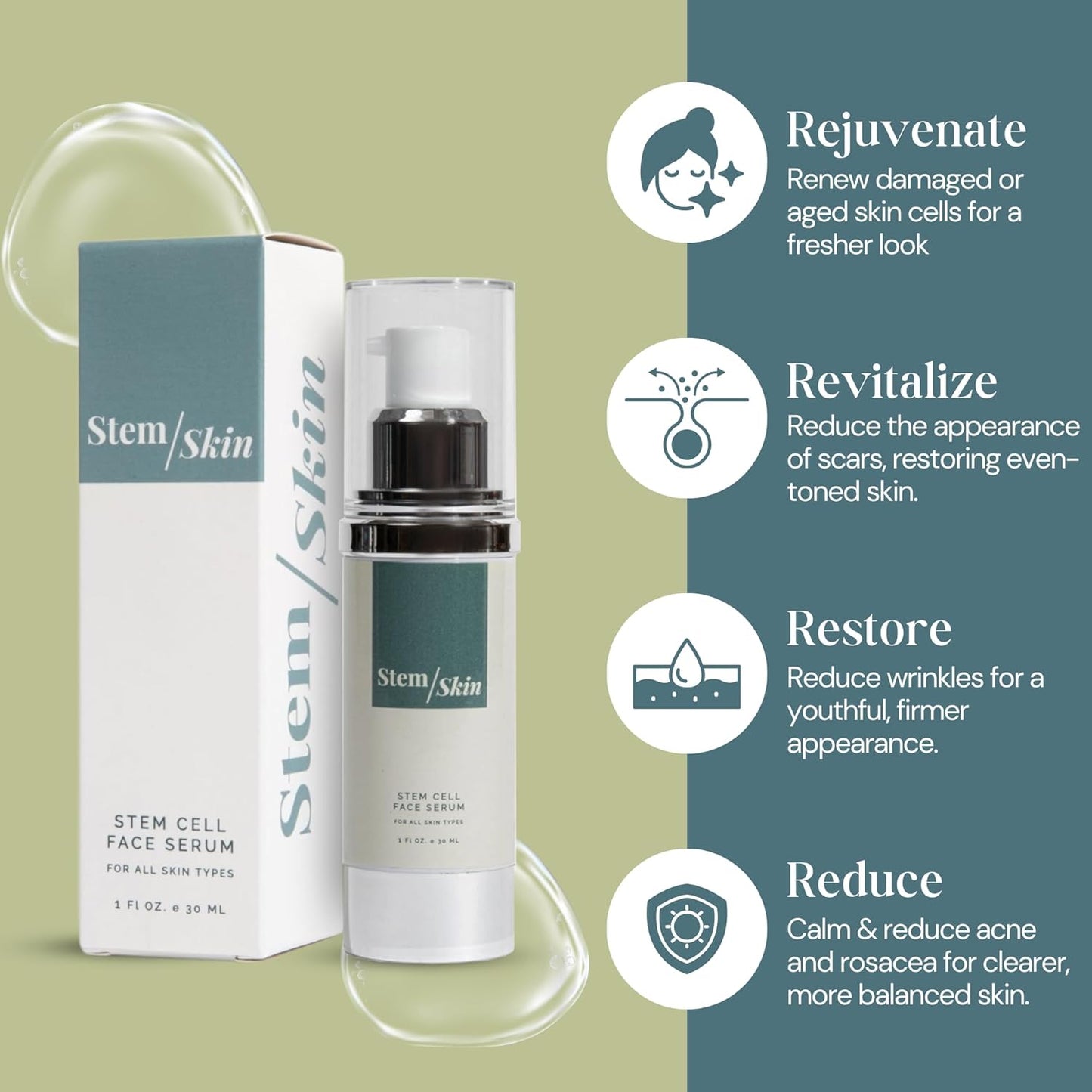 Advanced Anti-Aging Serum with Stem Cell Growth Factors – Hydrating Skin Renewal Formula for Wrinkles, Fine Lines, Acne, Skin Tone – Revitalizing and Rejuvenating Serum for Youthful Radiance