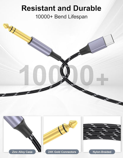 DCNETWORK USB-C to 6.35mm 1/4 inch TS Audio Cable, Gold Plated USB Type C to 1/4" Male Mono Interconnect Aux Adapter Cable Compatible with iPhone 15/16 Series, 3.3Feet