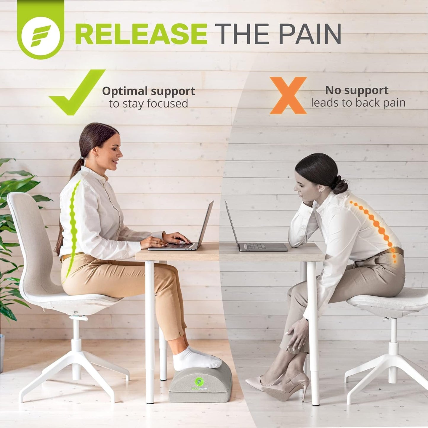 ErgoFoam Adjustable Ergonomic Foot Rest - Grey Metal Frame with Velvet Cover - Under Desk Foot Rest