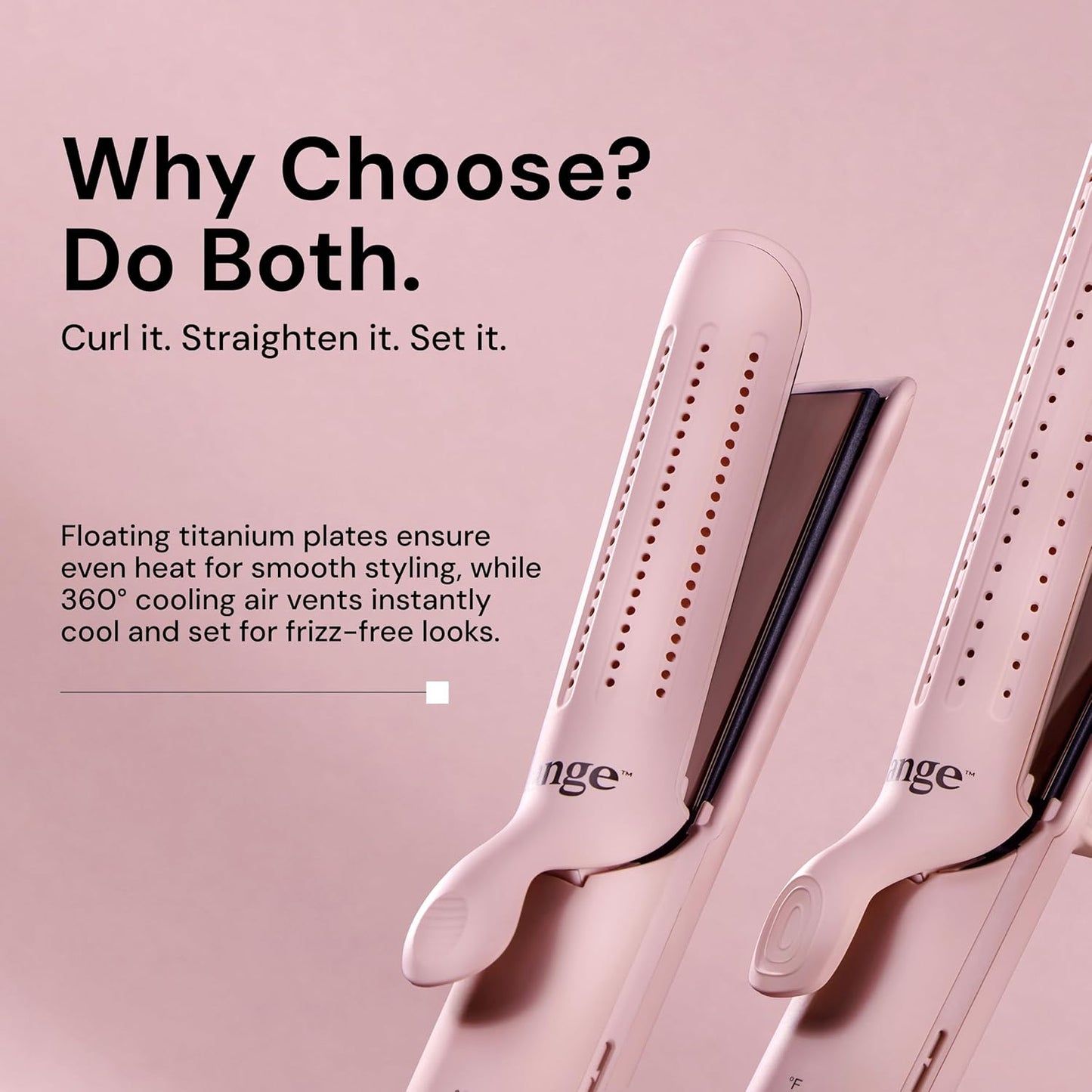 L'ANGE HAIR Le Duo Grande 360° Airflow Styler | 2-in-1 Curling Wand & Titanium Flat Iron Professional Hair Straightener and Curler with Cooling Air Vents to Lock in Style | Adjustable Temp (Blush)