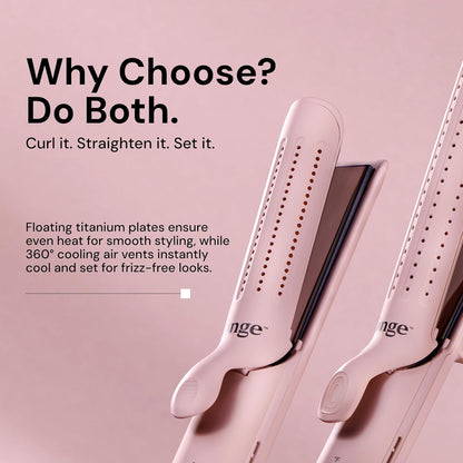 L'ANGE HAIR Le Duo Grande 360° Airflow Styler | 2-in-1 Curling Wand & Titanium Flat Iron Professional Hair Straightener and Curler with Cooling Air Vents to Lock in Style | Adjustable Temp (Blush)