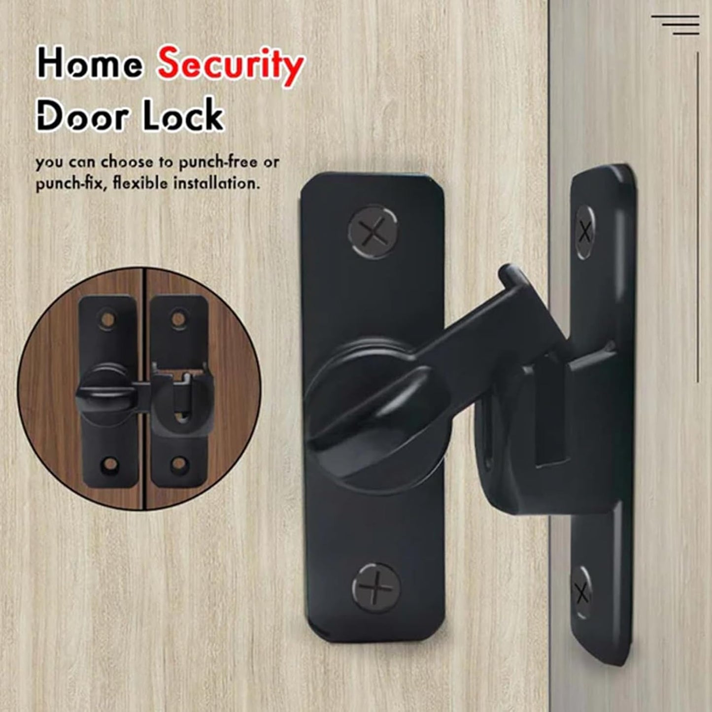 Barn Door Lock, 90 Degree Stainless Steel Sliding Safety Latch, Heavy-Duty Household Security Locking Tool for Shutters, Sheds, Cabinets, and Interior Room Doors