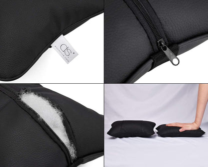 DS. DISTINCTIVE STYLE Car Neck Pillow 2 Pieces PU Leather Travel Pillow for Head Rest Neck Support for Car Seat (Black with Buckle)