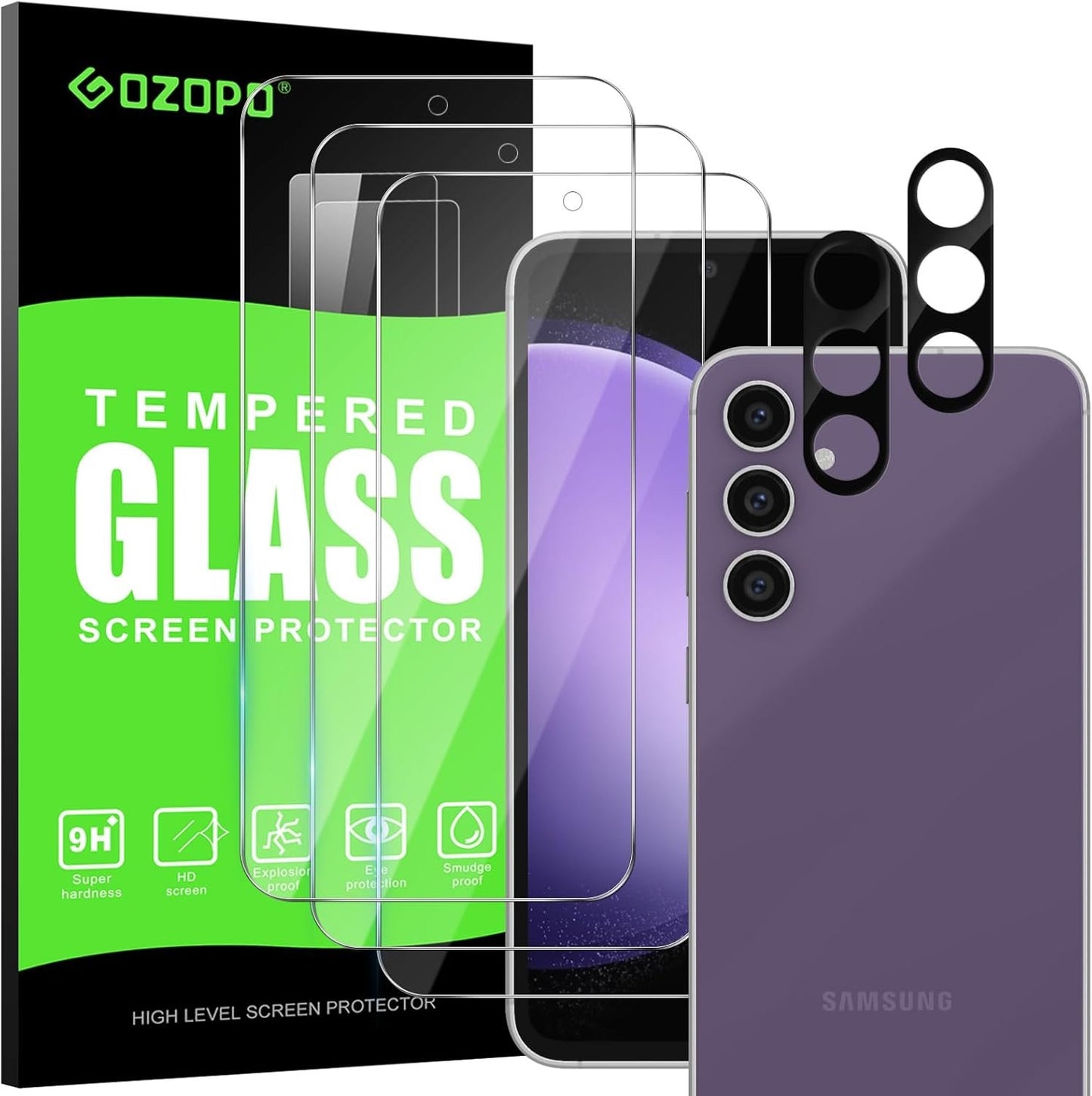 GOZOPO [3+2 Pack] Tempered Glass Screen Protector for Samsung Galaxy S23 FE, [Scratch Resistant] [Bubble Free]