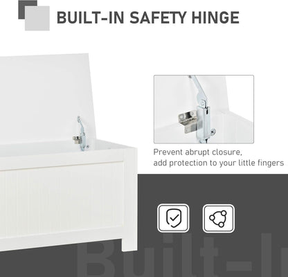 HOMCOM Storage Chest, Modern Storage Trunk with 2 Safety Hinges and Flip-Top Lid, Blanket Box for Living Room, White