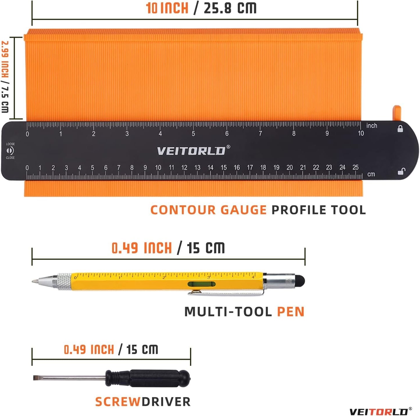VEITORLD Contour Gauge Profile Tool (10 Inch), Fathers Day, Shape Duplicator with Lock, Unique Gifts for Men Dad Husband from Daughter Son Wife, Flooring Tools for Woodworking, Construction