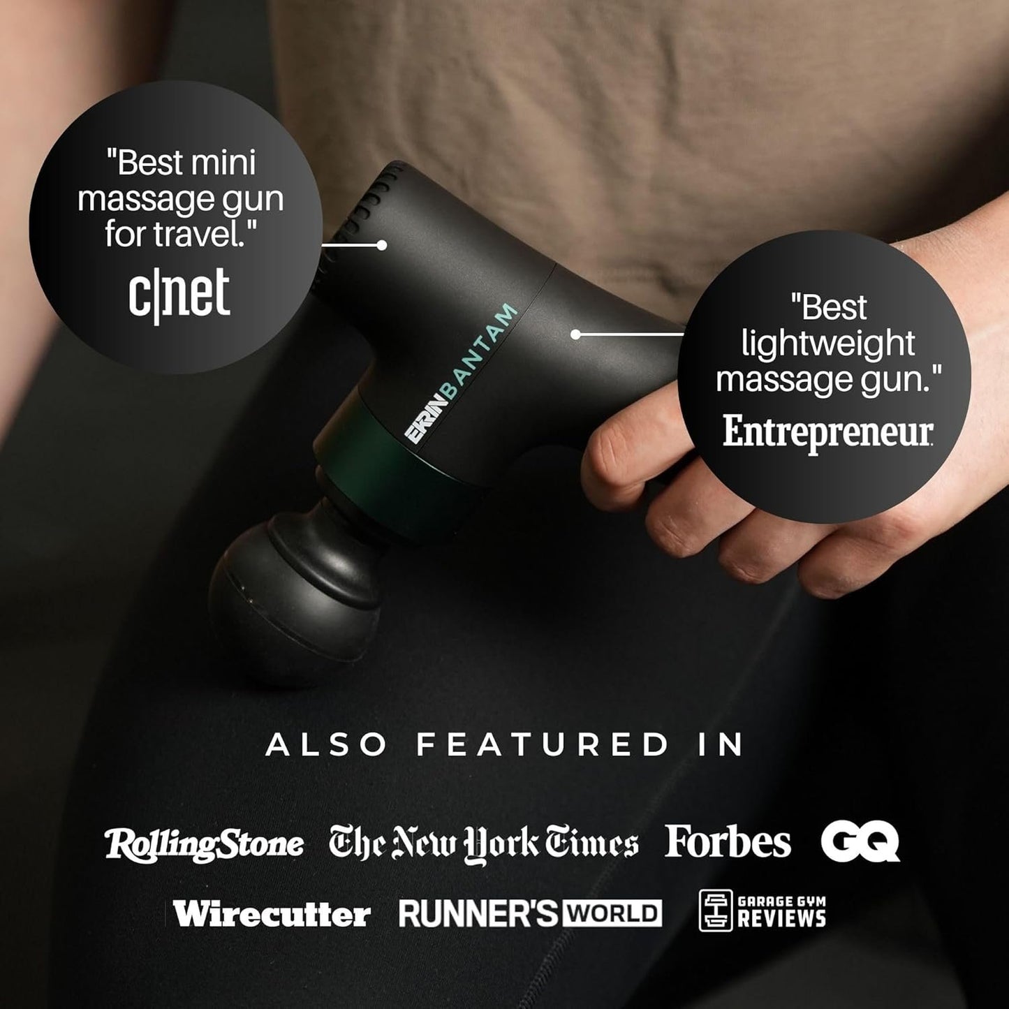 Ekrin Athletics Bantam Mini Massage Gun - Compact Deep Tissue Muscle Massager with Adjustable Speeds & Attachments - Long Battery Life, Lightweight, Travel Friendly - On-The-Go Wellness & Recovery
