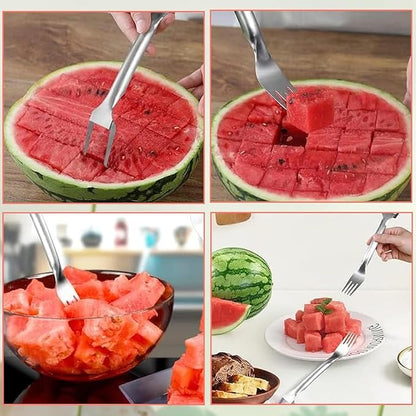 Watermelon Cutter，2-in-1 Stainless Steel Fruit Cutter, 2025 New Upgrade Dual Head Watermelon Fork Slicer Tool, Summer Fruit Cutting Home Kitchen Gadgets (2Pcs)