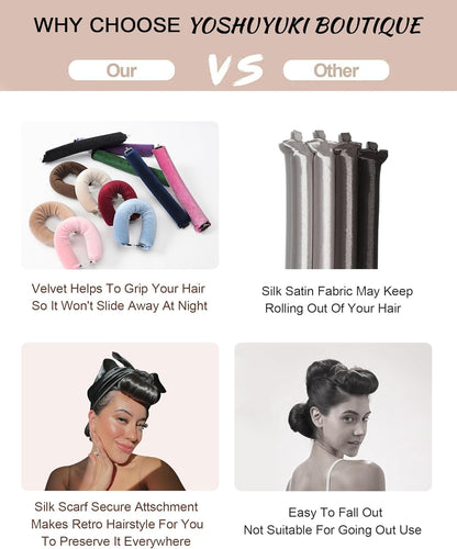 YOSHUYUKI Velvet Overnight Curls Heatless Hair Curler No Heat Satin Heatless Curling Rods Foam Sponge Hair Rollers for Short Long Hair to Sleep in Care Styling Tools - Brown