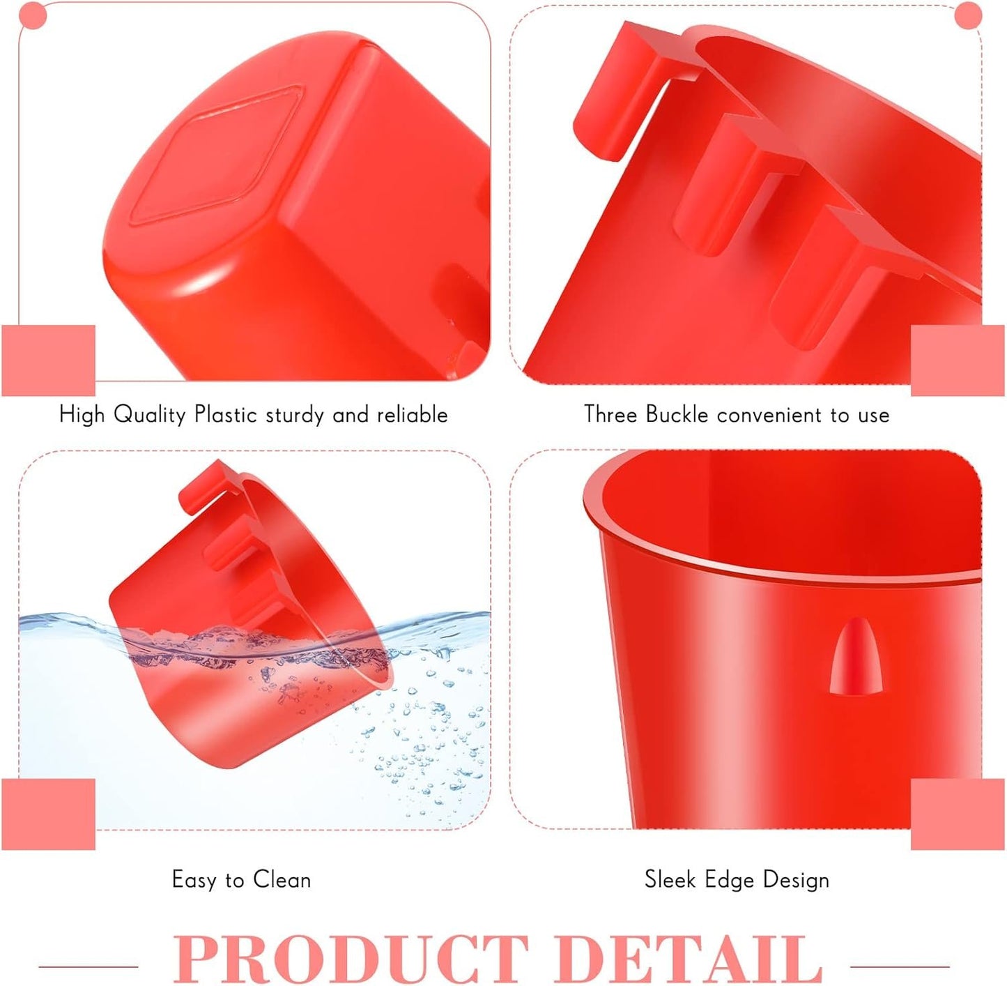 Sumind 60 Pieces Cage Cups Birds Hanging Feeders Seed Bowl 8 oz Plastic Chicken Feeder Water Bowl Hanging Chicken Waterer Feeding Watering Dish Coop Cups for Gamefowl Parrot Parakeet Poultry(Red)