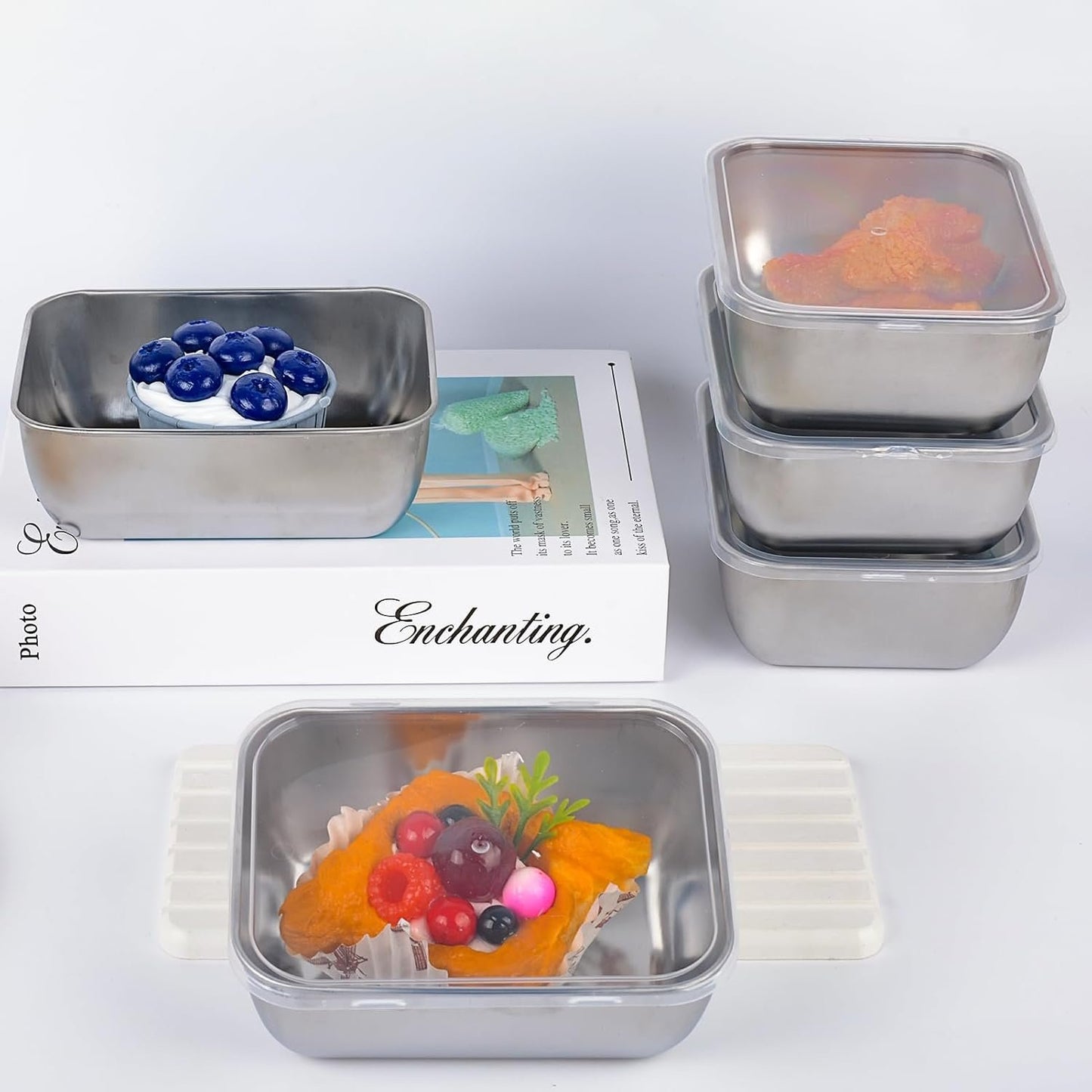 6pcs Stainless Steel Food Storage Containers with Leak Proof Plastic Lids 500ml Reusable Containers for Oven Freezer Dishwasher Safe