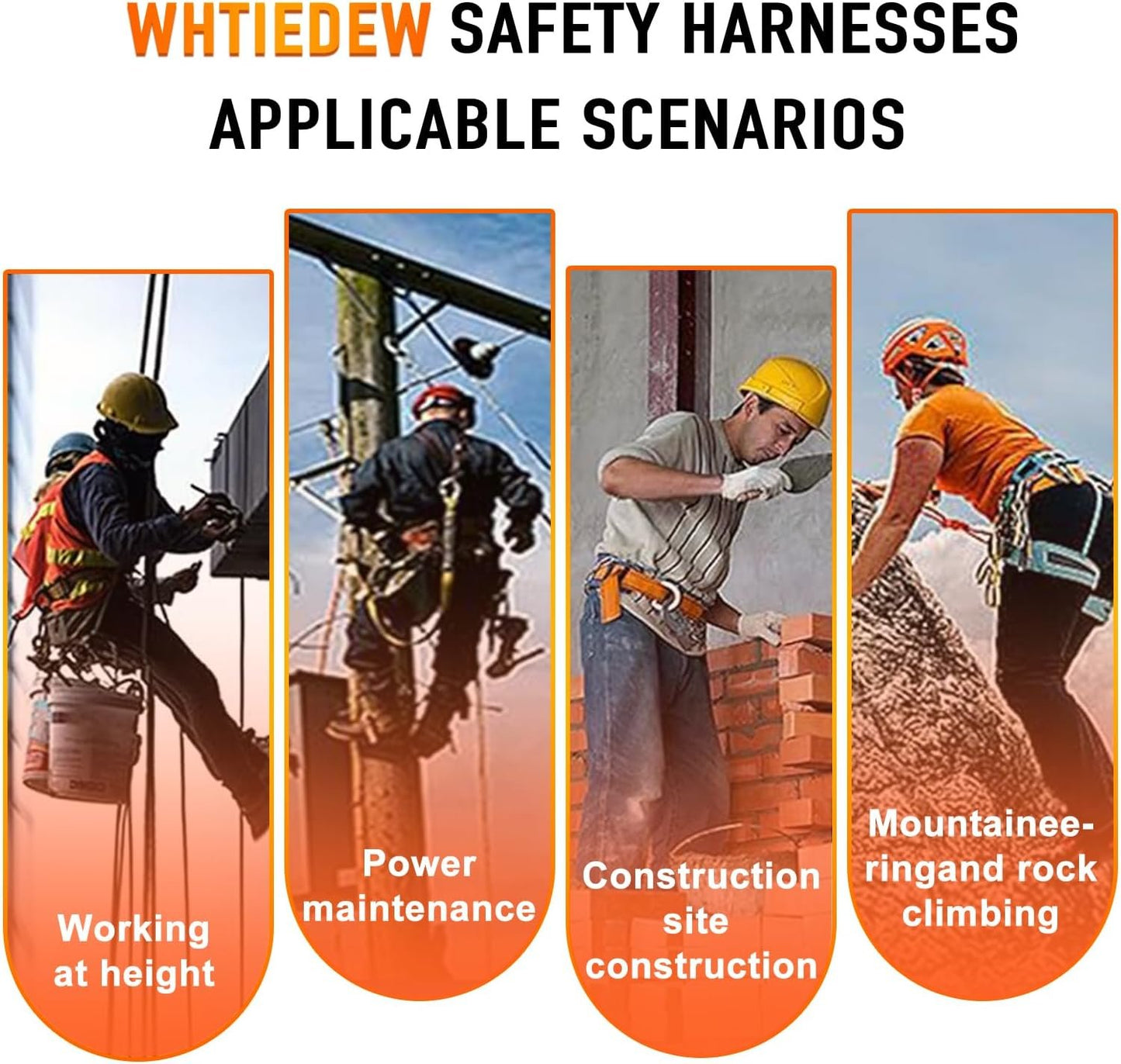 Safety Harness Fall Protection Kit with Shock Absorbing Lanyard, Roofing Work Harnesses Full Body Safety Harness for Construction (Orange)
