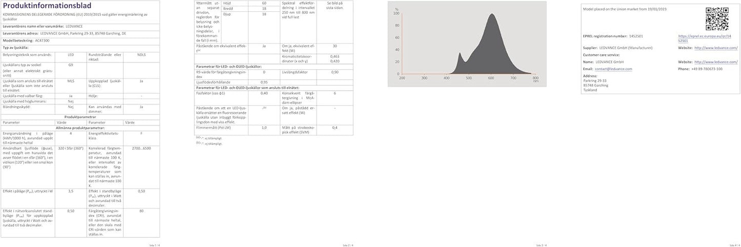 LEDVANCE Smart+ WiFi Special Pin CL 30 LED Lamp with Retrofit Plug Socket G9, 3.5 W, 320 lm, 2700 K to 6500 K, White Light Function, Dimmable, Long Life, Easy Installation, App Controllable
