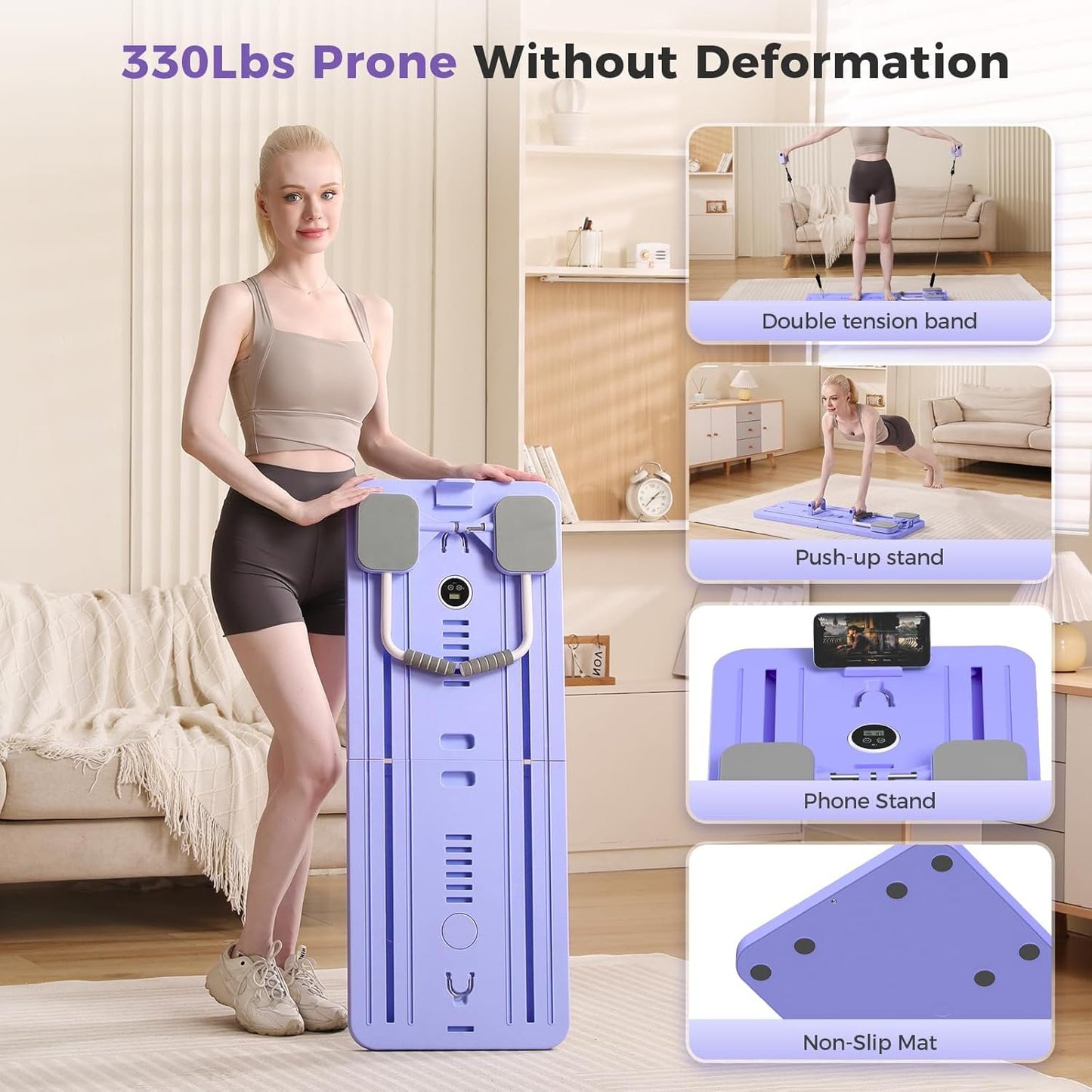 Portable Pilates Reformer Machine for Home Gym - Auto-Rebound Pilates Board with Abdominal Core Trainer & Full Body Workout | Professional Pilates Equipment for Men/Women