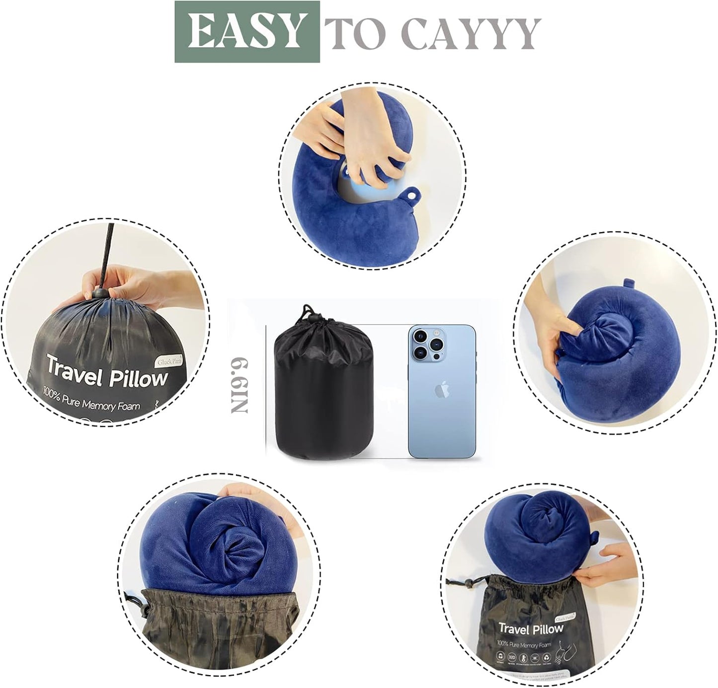 Gluck Plants Travel Pillow,Neck Pillow for Traveling U Shaped Memory Foam Blue Portable Headrest Sleep Airplane Travel Neck Pillow for Flight,Car & Home,Office