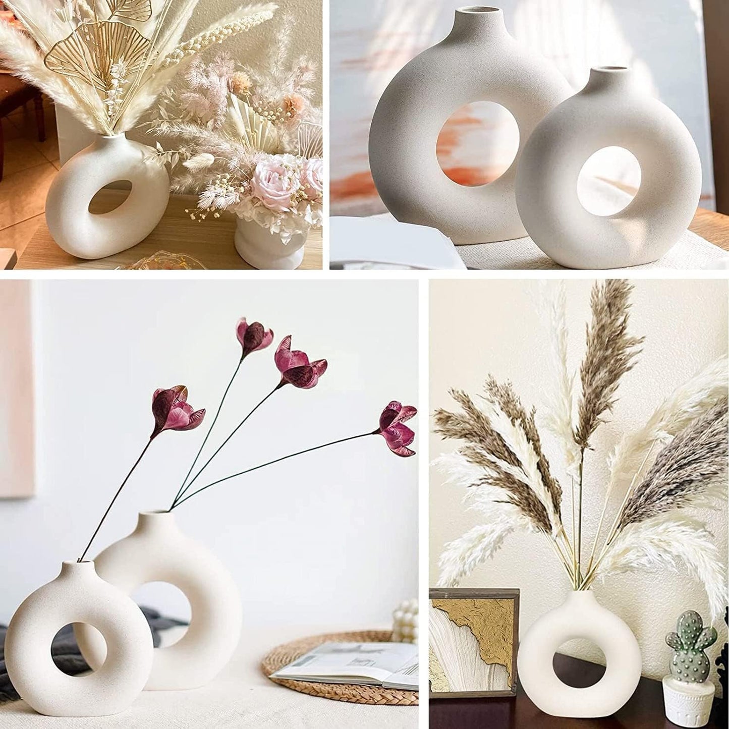 Ceramic Vases Set of 2, Decorative Ceramic Vase Round Flower Vase in Modern Style, Decorative Flowers, Nordic Minimalism Style, for Living Room, Office, Table Decor