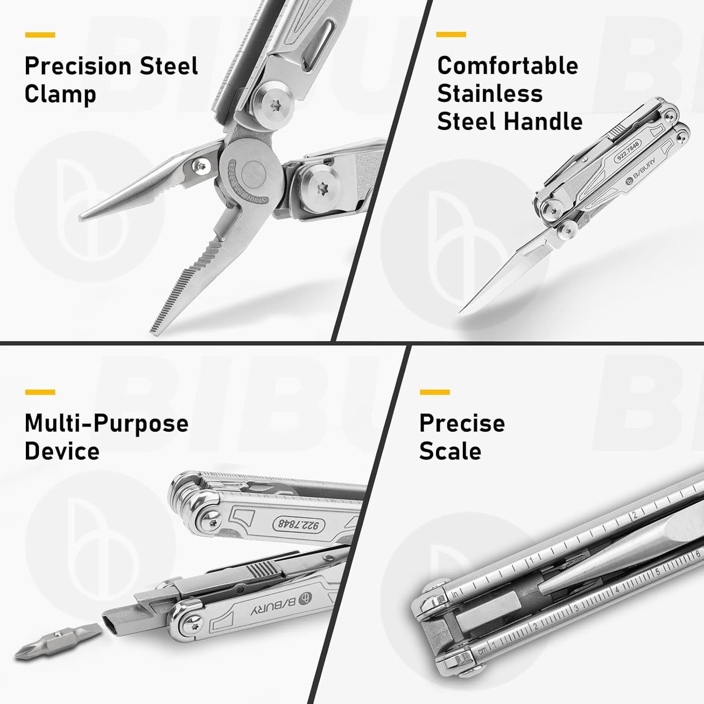 BIBURY Multitool Pliers,19-in-1 Pocket Multi-Tool w/Screwdriver Sleeve,Wire Cutters, Spring-Action Scissors & Nylon Sheath, Stainless Steel Multi-Plier for Survival, Camping, Hunting,Fishing & Hiking