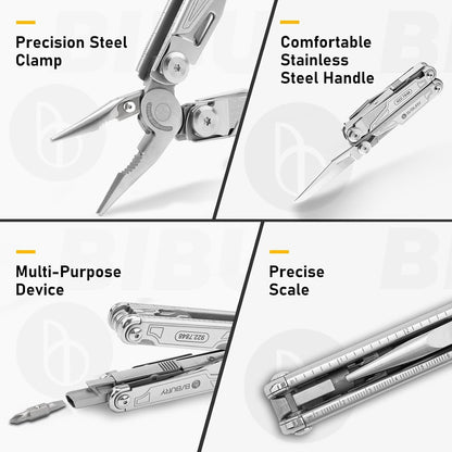 BIBURY Multitool Pliers,19-in-1 Pocket Multi-Tool w/Screwdriver Sleeve,Wire Cutters, Spring-Action Scissors & Nylon Sheath, Stainless Steel Multi-Plier for Survival, Camping, Hunting,Fishing & Hiking