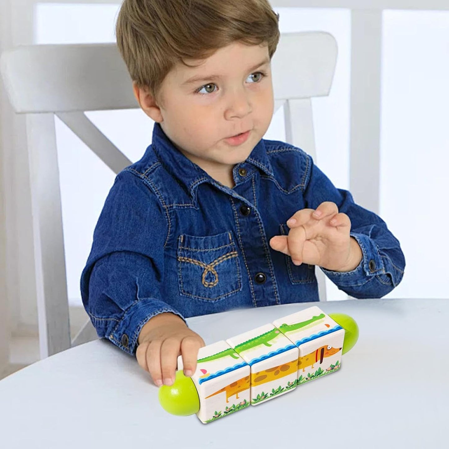 mivceklw Wooden Building Blocks, Rotating Puzzle Game, Handeye Coordination Development, Educational Toy for Preschool Classroom and Home Play, 6.69x1.69x1.69 Inches