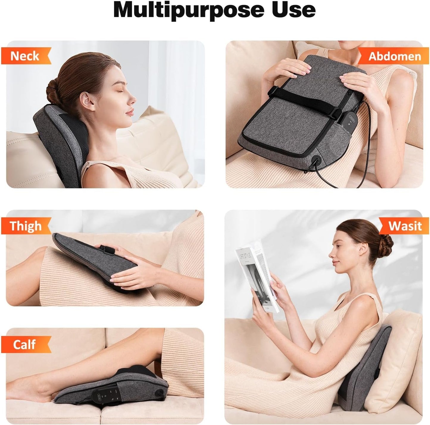Boriwat Back Massager Neck Massager with Heat, 3D Shiatsu Massage Pillow for Back, Neck, Shoulder, Leg Pain Relief, Christmas and Birthday Gifts for Women Men Mom Dad, Use at Home, Office, Car