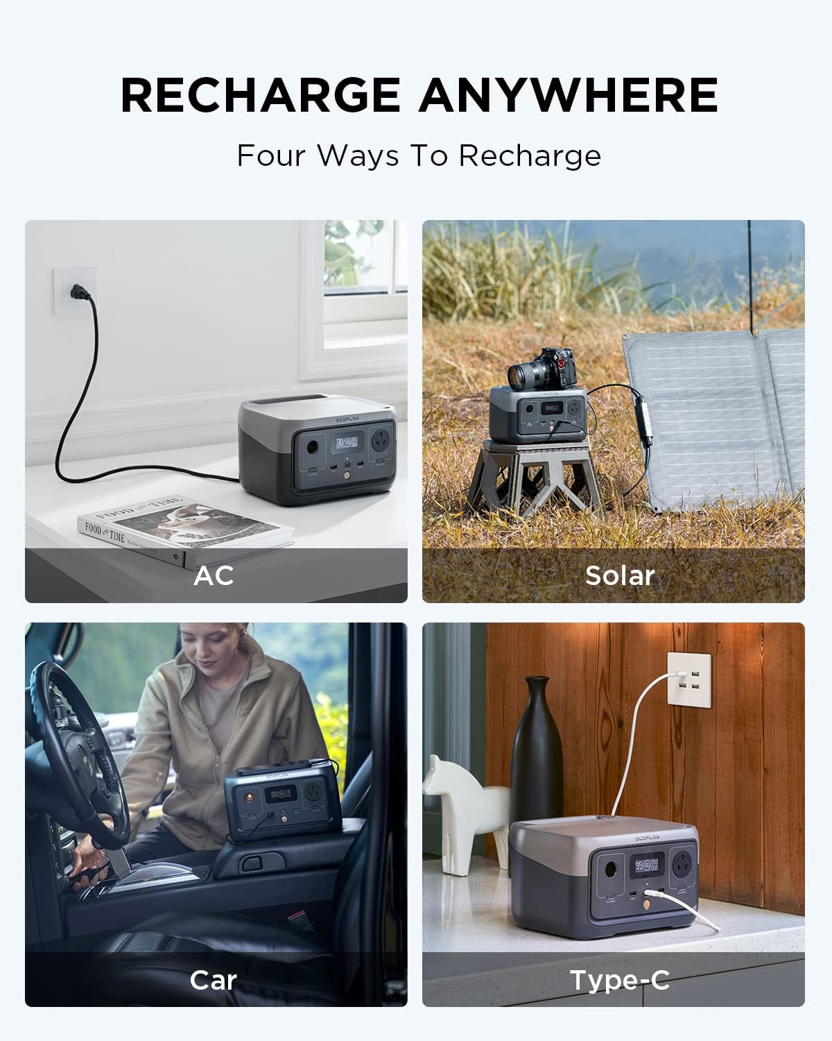EF ECOFLOW RIVER 2 Portable Power Station 256Wh LiFeP04 Battery/ 1 Hour Fast Charging, Up To 600W Output, Solar Generator (Panel Not Inc.) for Outdoor Camping/RVs/Home Use
