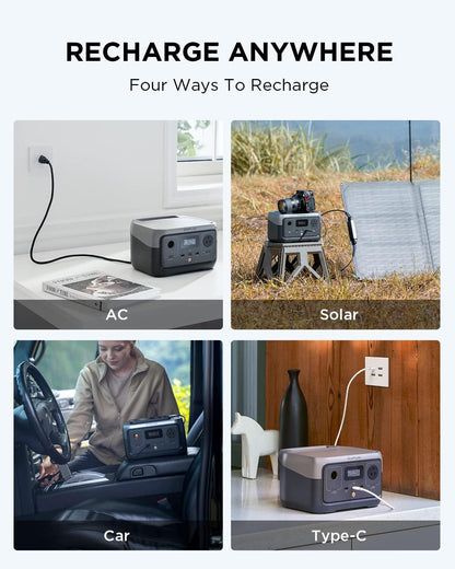 EF ECOFLOW RIVER 2 Portable Power Station 256Wh LiFeP04 Battery/ 1 Hour Fast Charging, Up To 600W Output, Solar Generator (Panel Not Inc.) for Outdoor Camping/RVs/Home Use
