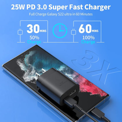 Upgraded Samsung Charger Block 25W, 2Port Super Fast Charger,USB C Charging Block Plug PD Power Adapter Type C Charging Box Brick Cube with Galaxy S25/S24/S23/S22/S21/S20/Z Fold 3/4/5/iPhone