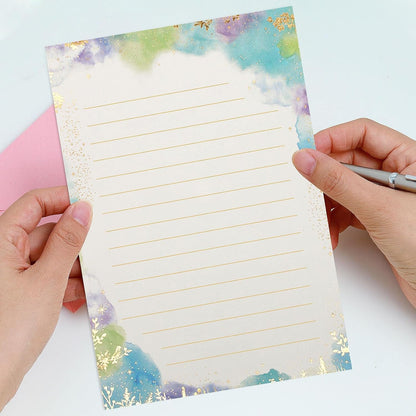 KSIWRE Stationary Paper Set,24 Gold Foil Stamping Letter Paper with 12 Envelopes,Cute Lined Stationary Writing Paper,Great for Love Letter Holiday Wishes Invitations