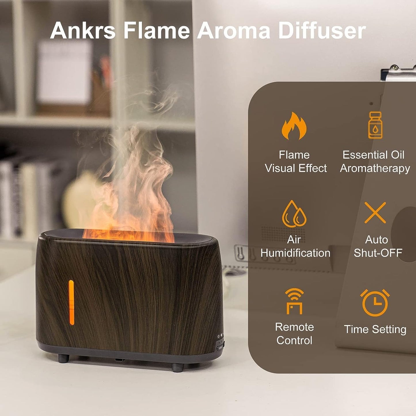 Shiawase Aroma Diffusers, Essential Flame Diffuser, Oil Diffuser Humidifier for Home Rome, Long Lasting USB, Remote Control, 3 Modes