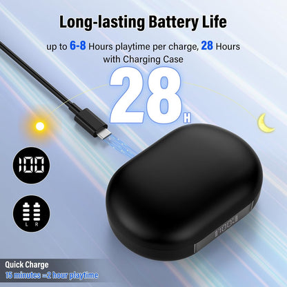 STECEi Open Ear Headphones, Bluetooth 5.4 Earphones 36H Playtime Air Conduction Headphones with Mic, Adjustable Earhook Earbuds with ENC Clear Calls/LED Display, IPX7 Waterproof Open Ear Earbuds Black