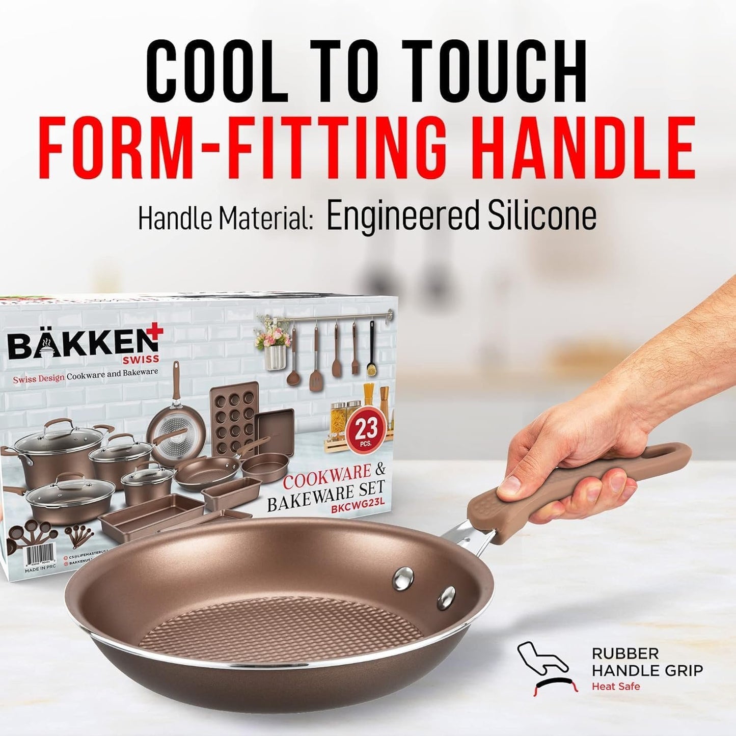 Pots and Pans Set Non Stick Ceramic, 23-Piece Cookware & Bakeware Sets with Plaid Pattern, Stackable Design, Dishwasher Safe, Stain-Resistant, Oven & All-Stove Safe, Tempered Glass Lid, Golden
