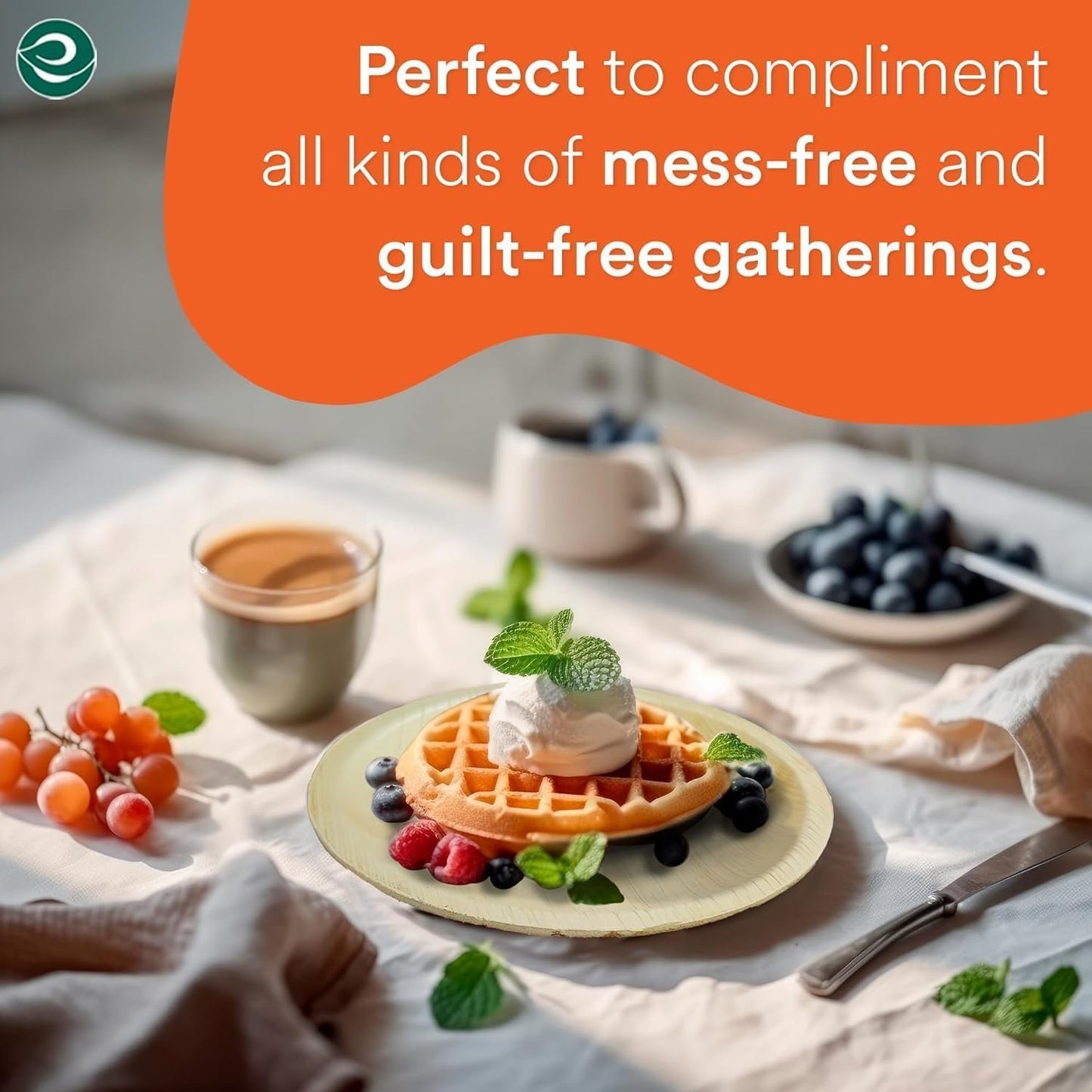 ECO SOUL 100% Compostable, Biodegradable, Disposable Palm Leaf Plates | Like Bamboo Plates, Eco-friendly 6' Sturdy, Microwave & Oven Safe Party, Wedding, Event (200 Count 6'', Round) (PLP6RO200)