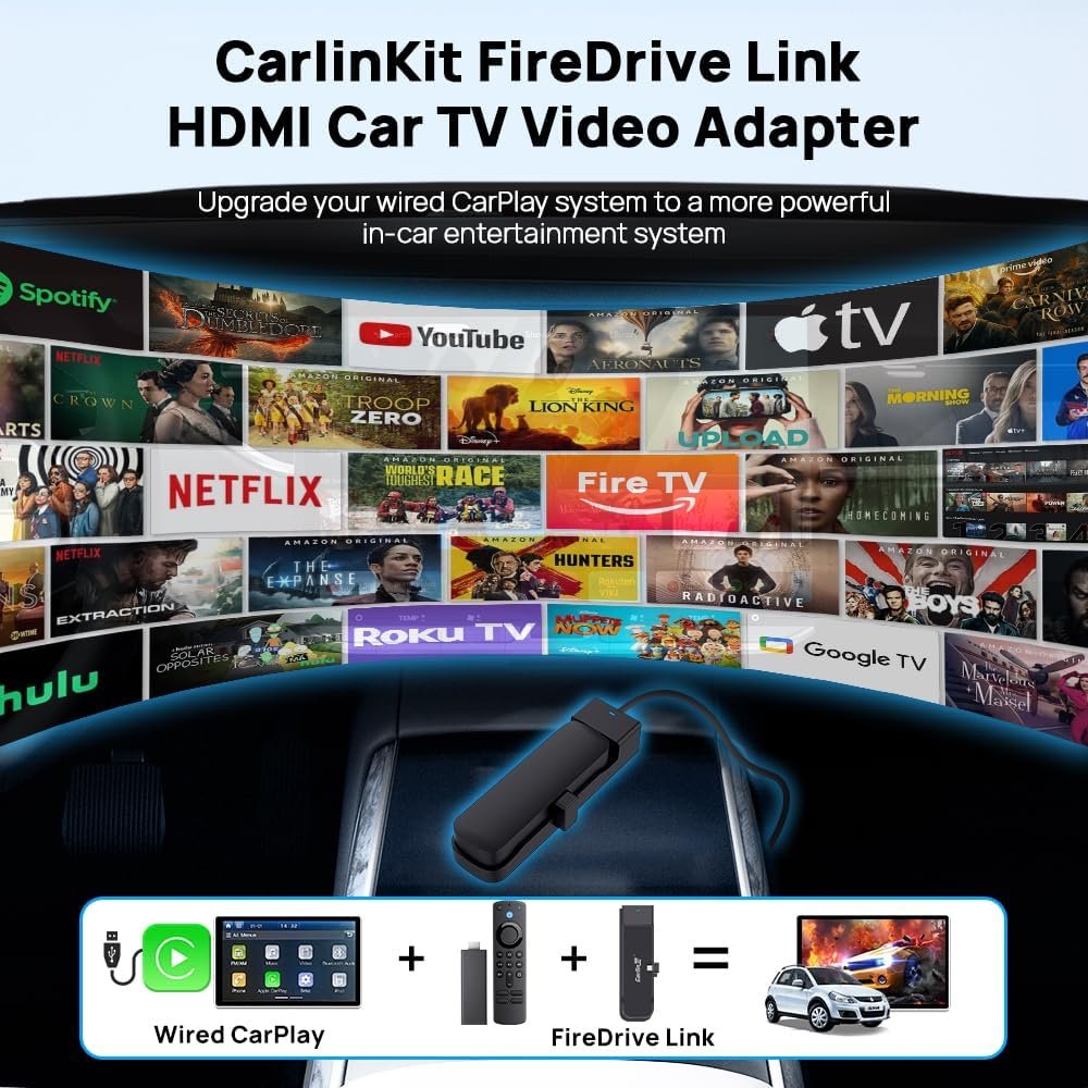 CarlinKit 2025 FireDrive Link, Car TV HDMI Adapter, Car TV Mate, Car HDMl Multimedia Adapter Design for TV Stick, Convert Wired CarPlay to HDMI for TV Stick Streaming, Only Fit for OEM CarPlay Cars