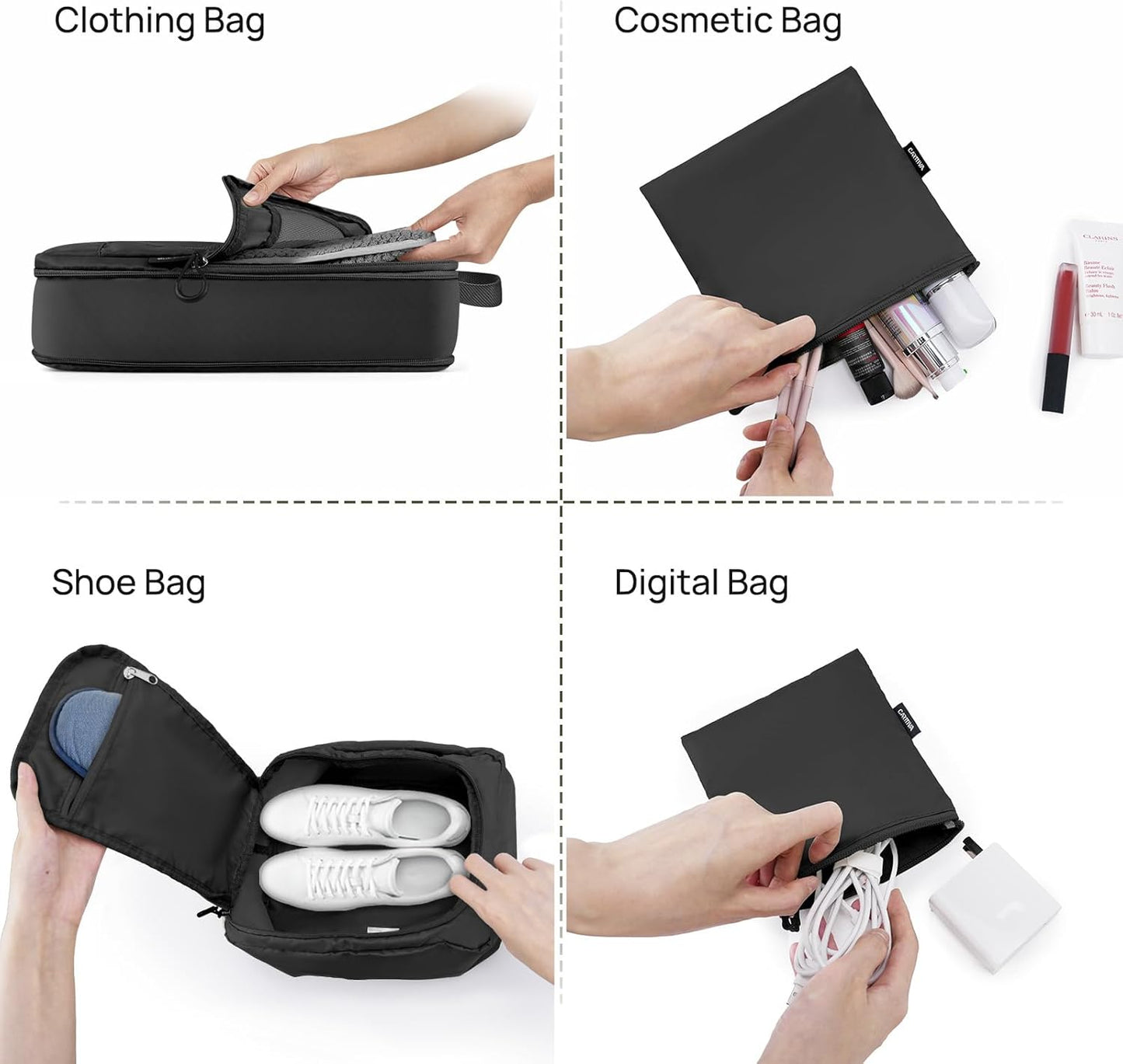 Carttiya Space-Saving Travel Suitcase Organizer Set, Waterproof Expandable Ultralight Compression Packing Cubes, Suitcase Organizers, Travel Backpack Organizers (Black, 6 Pieces)