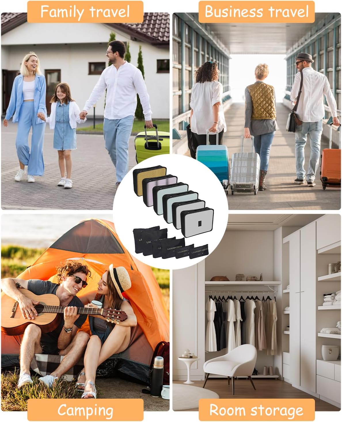 SOBEAU 12-Piece Suitcase Organizer Set, Suitcase Organizer, Packing Cubes for Travel, Bags for Clothes, Shoes, Classified Storage, Waterproof, Space-Saving (Black)