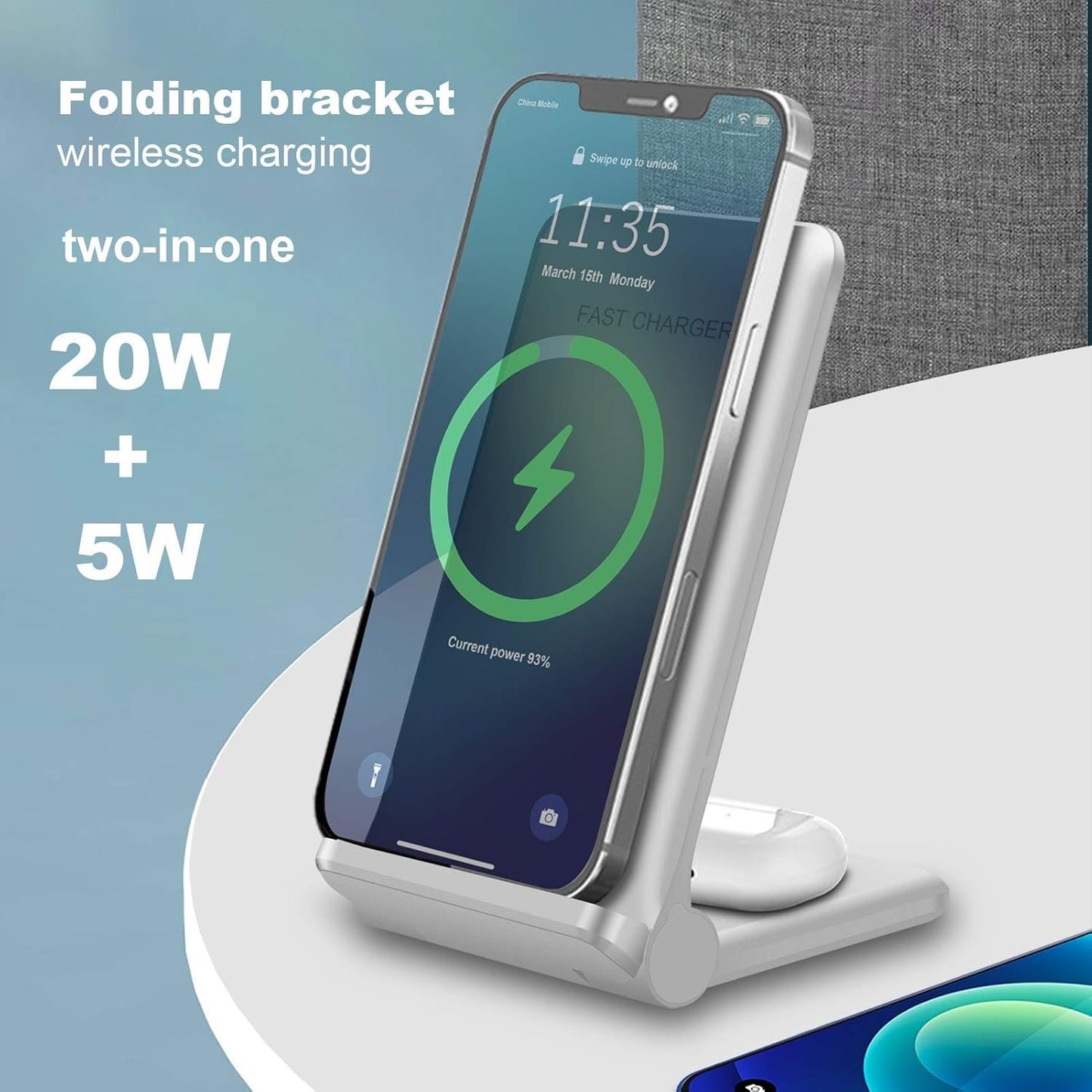 VNBBT 2 in 1 Wireless Charger, 20W Fast Wireless Charging Stand Dock for iPhone 16 Pro Max/16/15/15 plus/14/13/12/11/XS/XR,AirPods 3/Pro 2,Samsung Galaxy S24/S23/S22/S21/Note,Galaxy Buds, White