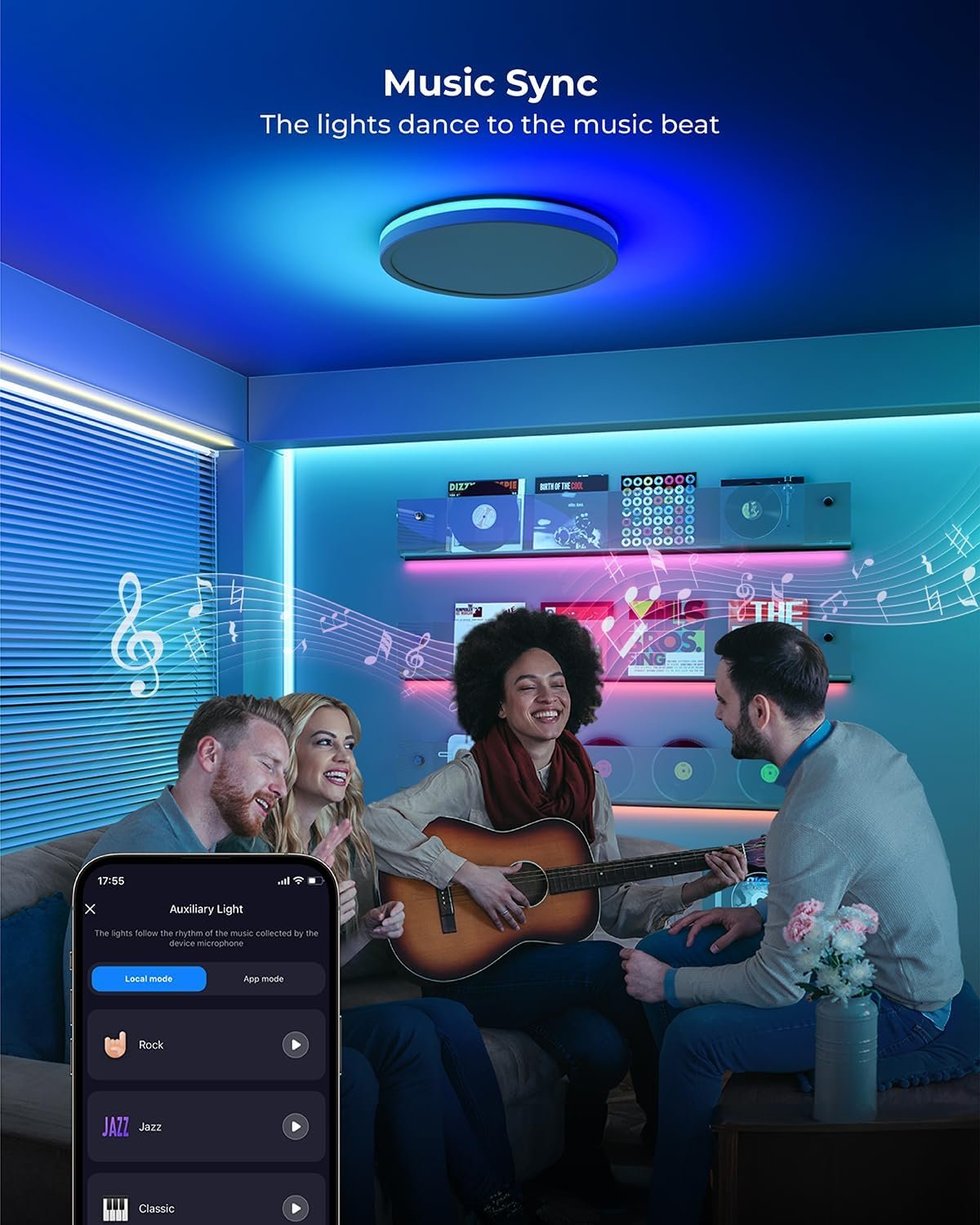 Matane Smart LED Ceiling Light WiFi, 12IN RGB Flush Mount Ceiling Light Fixture, 16 Million DIY Colors, Works with Alexa Google Home, 3000K-6500K Ceiling Lights for Bedroom, Living Room, White