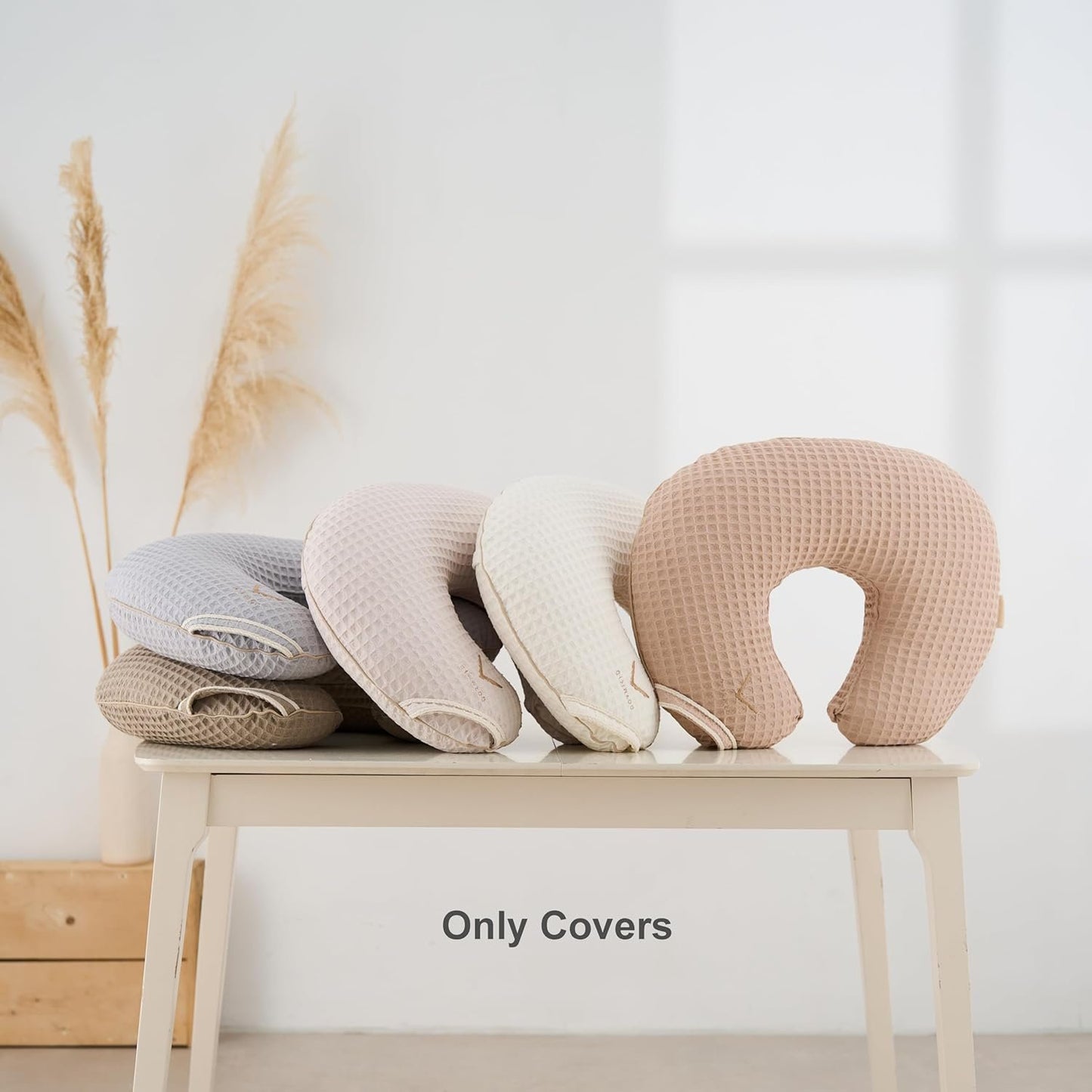 Organic Cover for Nursing Pillow • Premium Quality 100% Cotton Oeko-Tex Standard • Cover for Breastfeeding and Bottle Feeding Pillow • Soft and Breathable • Only Cover (Ivory waffle)