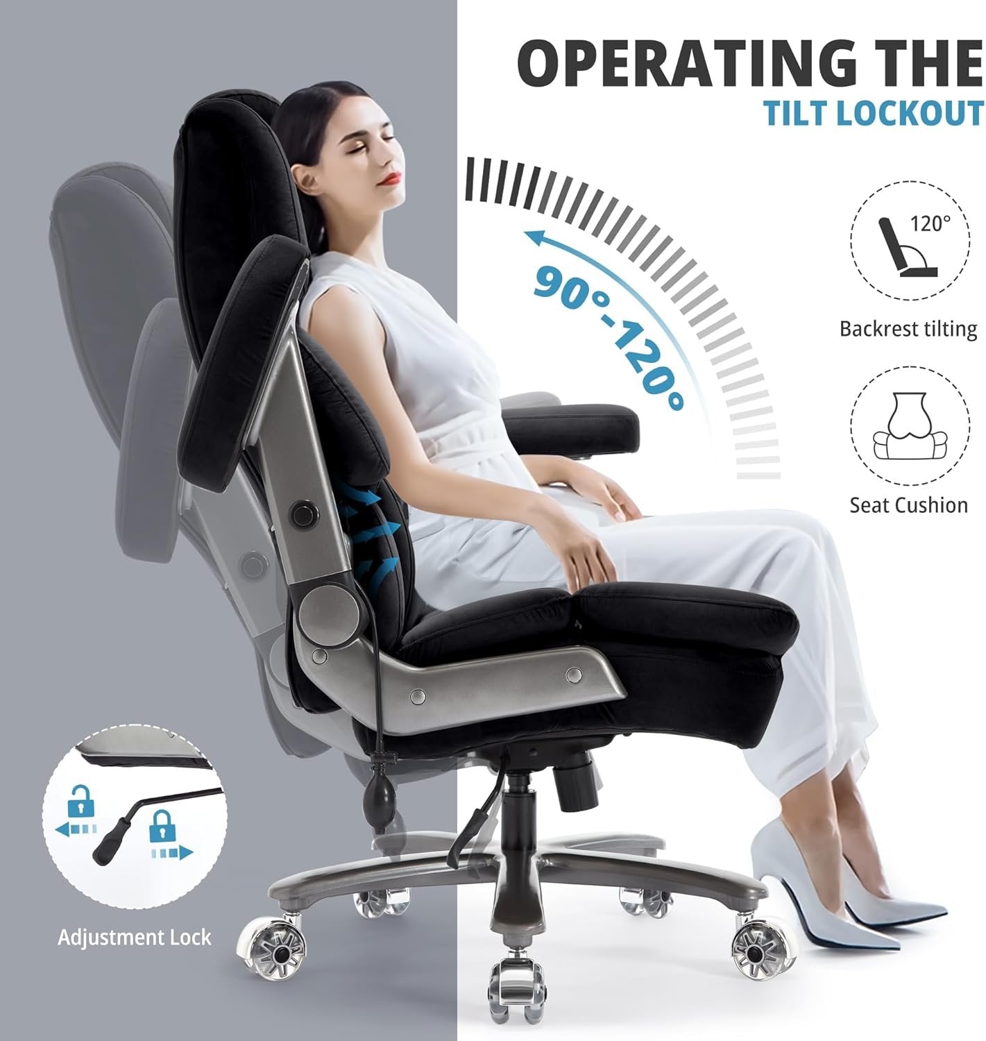 Big and Tall Office Chair 500lbs- Fabric High Back Desk Chair with Adjustable Lumbar Support 3D Flip Arms Plus Size Rubber Wheels- Large Executive Computer Chair, Extra Wide Seat, Ergonomic Design
