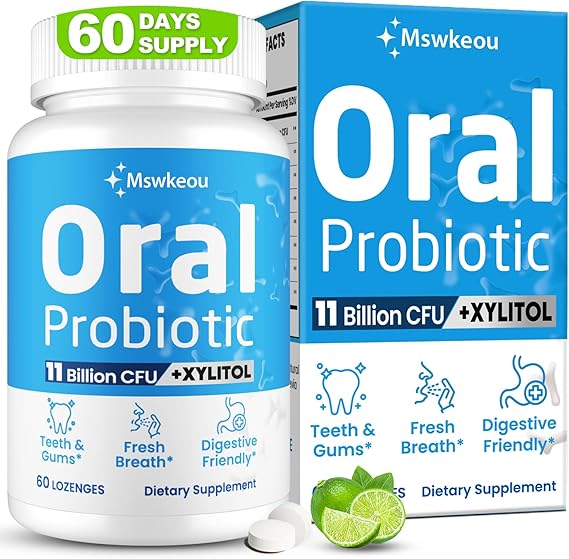 Oral Probiotics for Mouth Bad Breath Treatment for Adults 11 Billion CFU, Best Breath Oral Dental Probiotics for Teeth & Gums, Fresh Breath, Chronic Halitosis & Gut Health with M18, A12, 60 Tablets