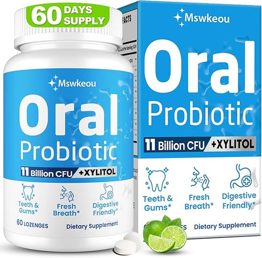 Oral Probiotics for Mouth Bad Breath Treatment for Adults 11 Billion CFU, Best Breath Oral Dental Probiotics for Teeth & Gums, Fresh Breath, Chronic Halitosis & Gut Health with M18, A12, 60 Tablets