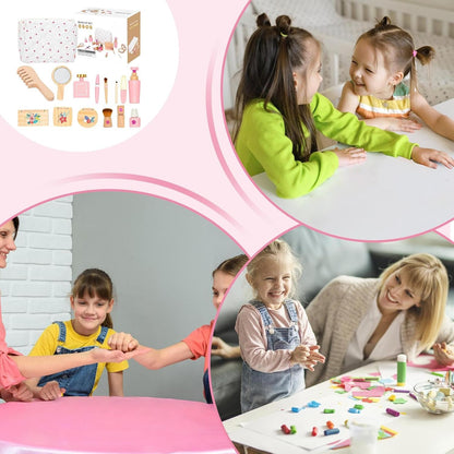 Wood Beauty Hair Salon & Makeup, Pretend Play Dress-Up Kit, Safe Educational Makeup and Hair Toy Set for Boys and Girls, Child-Friendly Design, Crafted from Smooth, Harmless Materials