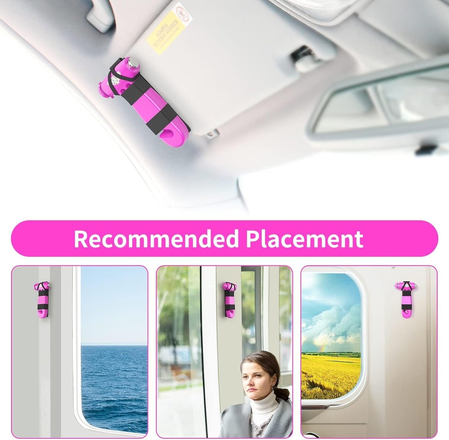 BSUXMAFG Car Safety Hammer, 2 Pack 3-in-1 Emergency Escape Tool with Window Breaker and Seat Belt Cutter, Safety Emergency Car Escape Tool for Car, Office, Home,, Pink&Blue