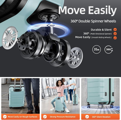 SHOWKOO Luggage Sets Expandable PC+ABS Durable Suitcase Double Wheels TSA Approved Lock Mint Green