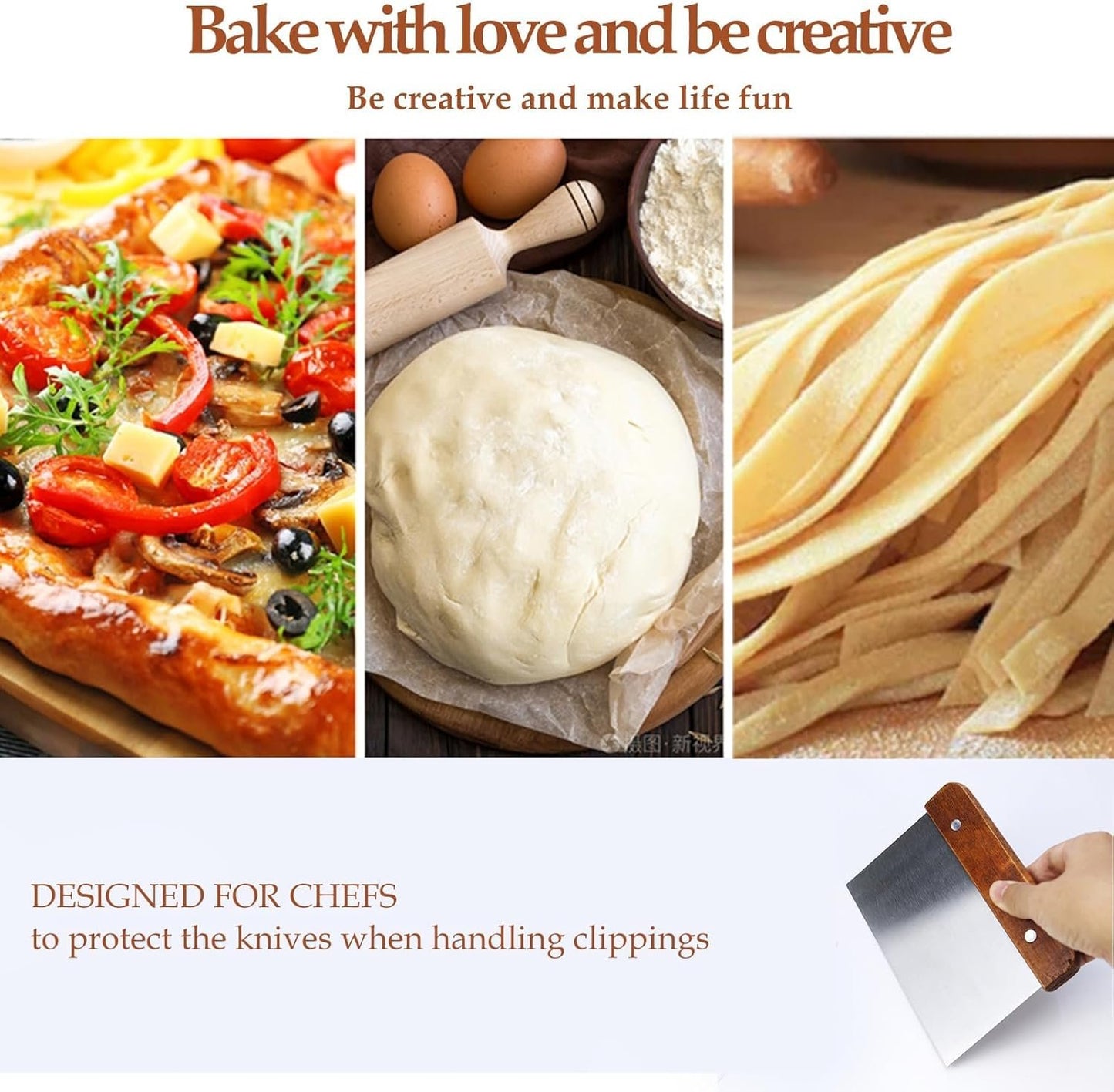 2 Pack Dough Scraper, Stainless Steel Bench Scraper Kitchen Bread Making Tools Pastry Cutter with Wooden Handle Durable Kitchen Gadgets for Baking Cake Pizza